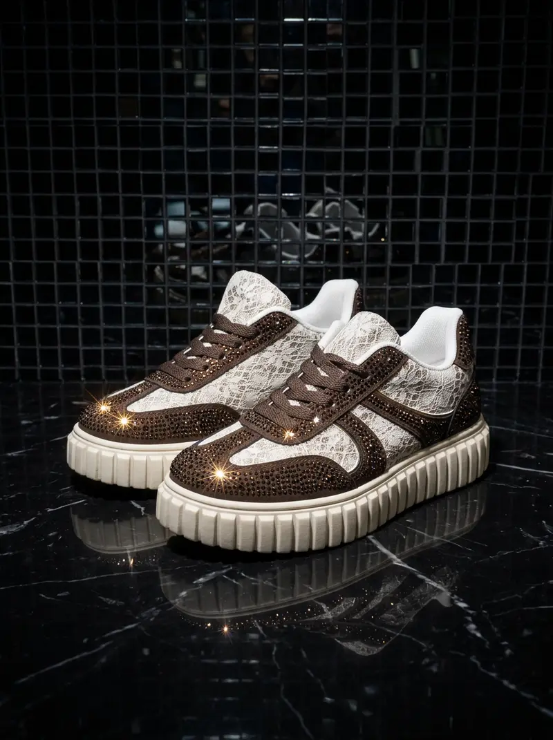 Romina Bruin – Strass Sneaker met Plateauzool