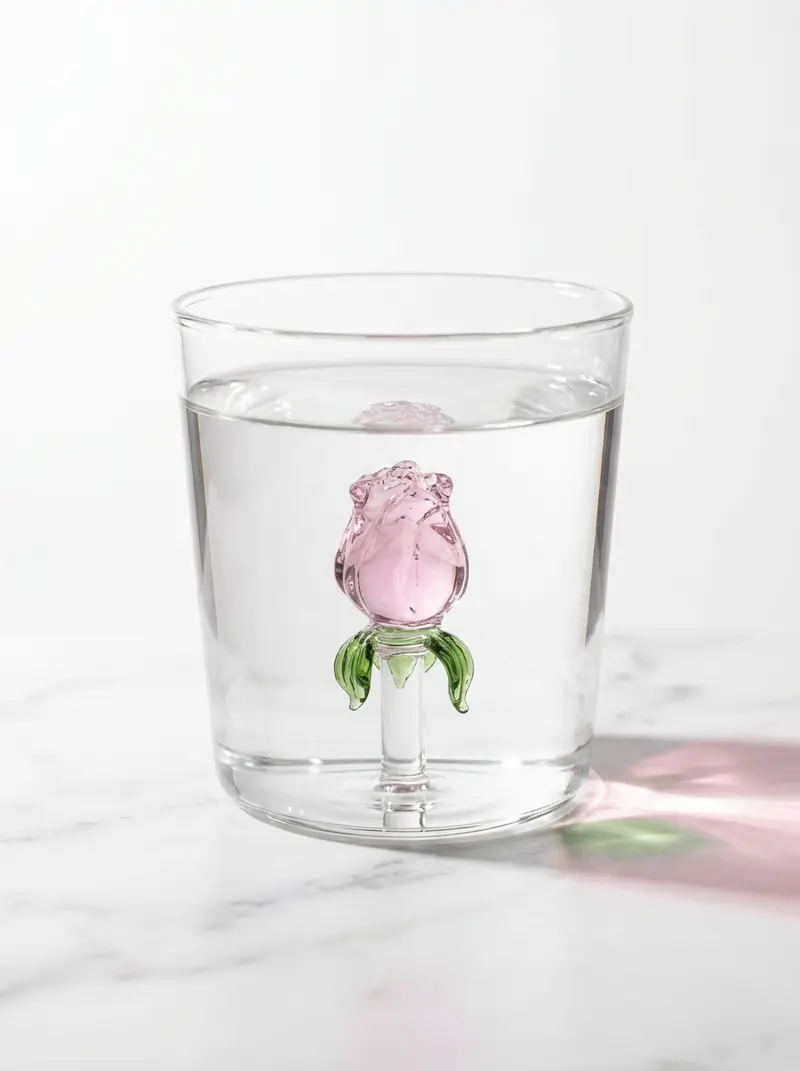 Roos Drinkglas met Bloemfiguur โ 350 ml | Roos