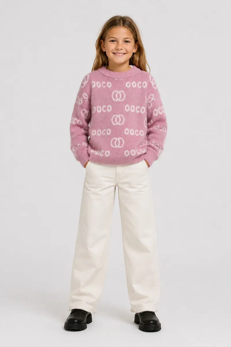 Roze Gebreide Trui met All-over Print
