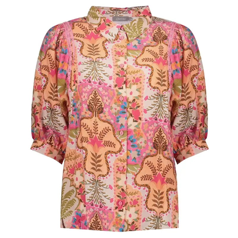 Roze met rood geprinte blouse 63192
