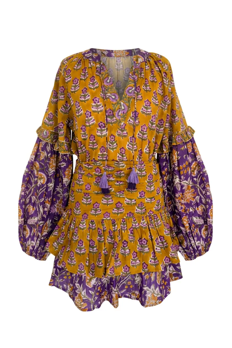 Rumi Mustard/Purple Boho Block Print Two Piece