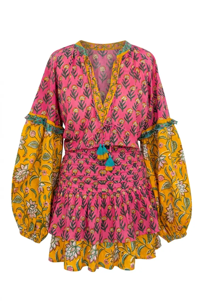 Rumi Pink Boho Block Print Two Piece