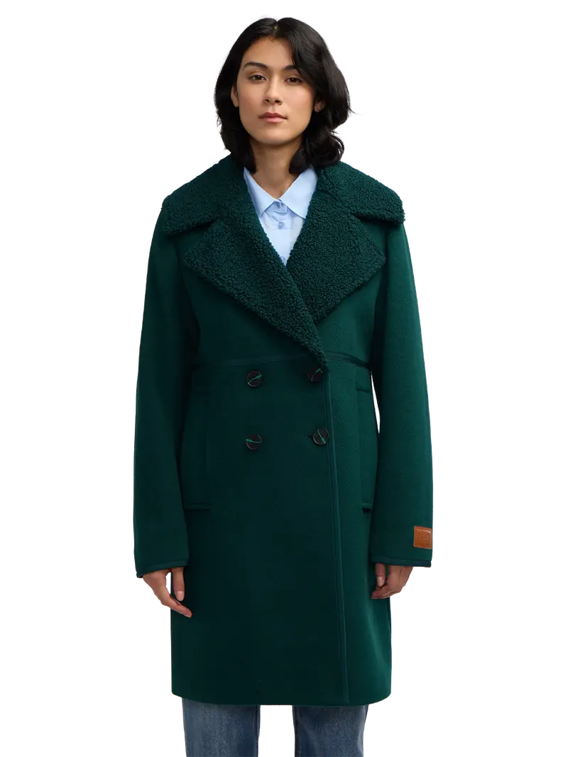 Runa Double Face Sherpa Collar Double Breasted Peacoat
