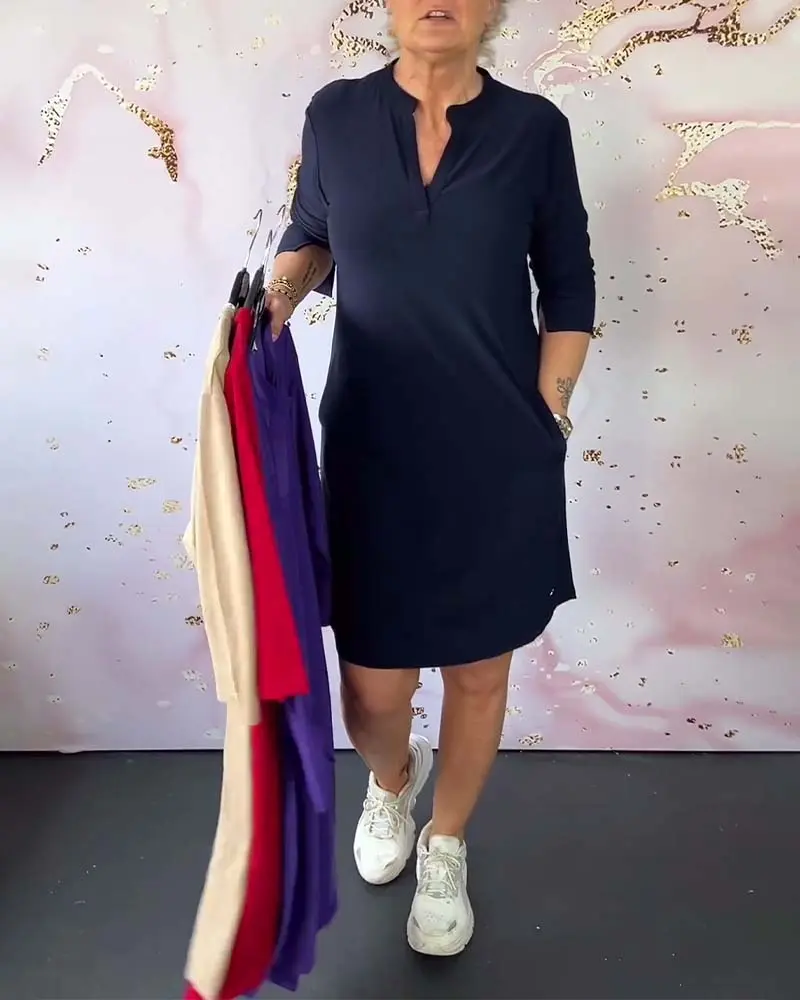 Sabela – Modisches Schlichtes Kleid Mit V-Ausschnitt