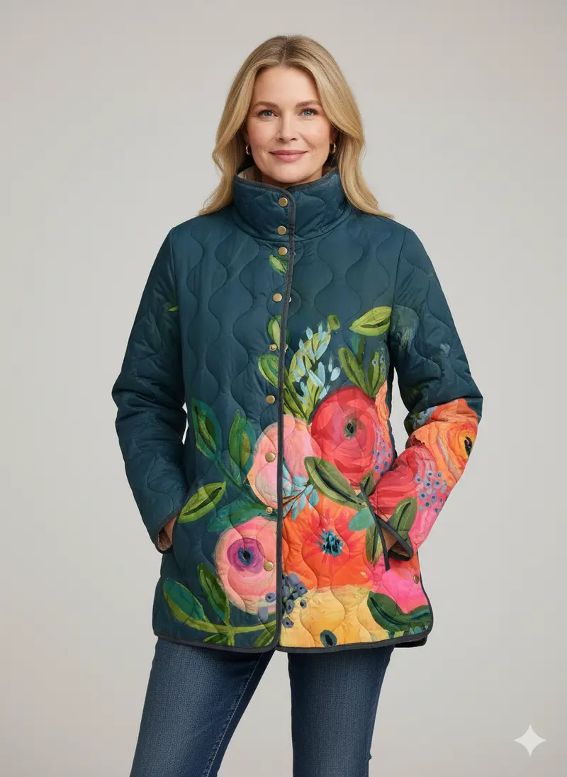 Sabine | Damen Gesteppte Vintage Blumenmuster Steppjacke