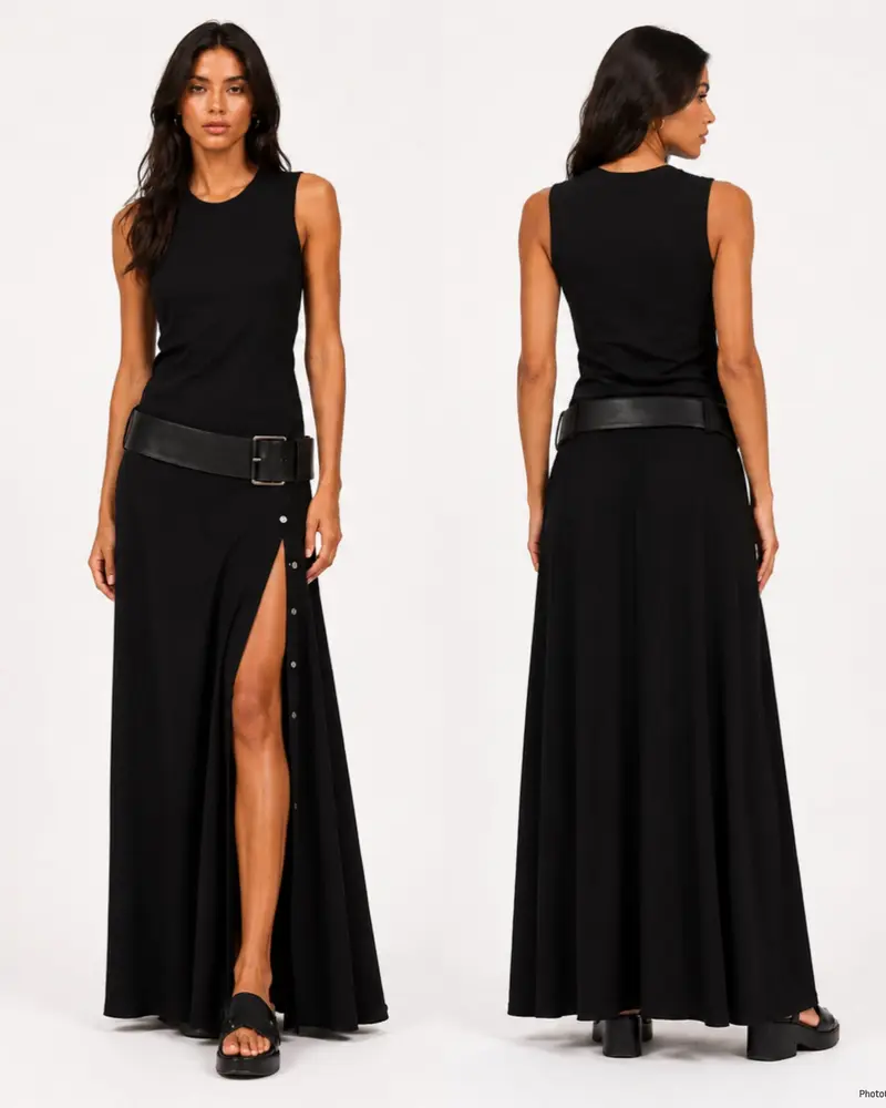 Sealyn | Ärmelloses Maxikleid mit Gürtel und Seitenschlitz