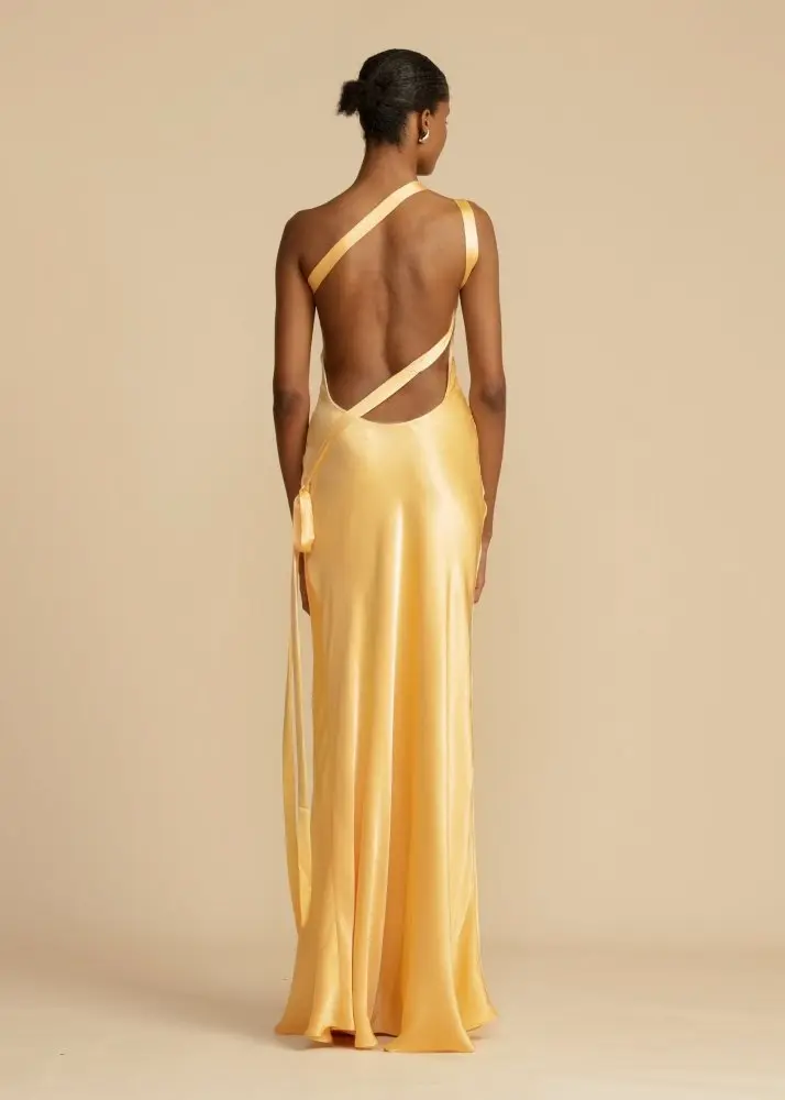 Selena | Damen Maxikleid Goldton Fließend Elegant