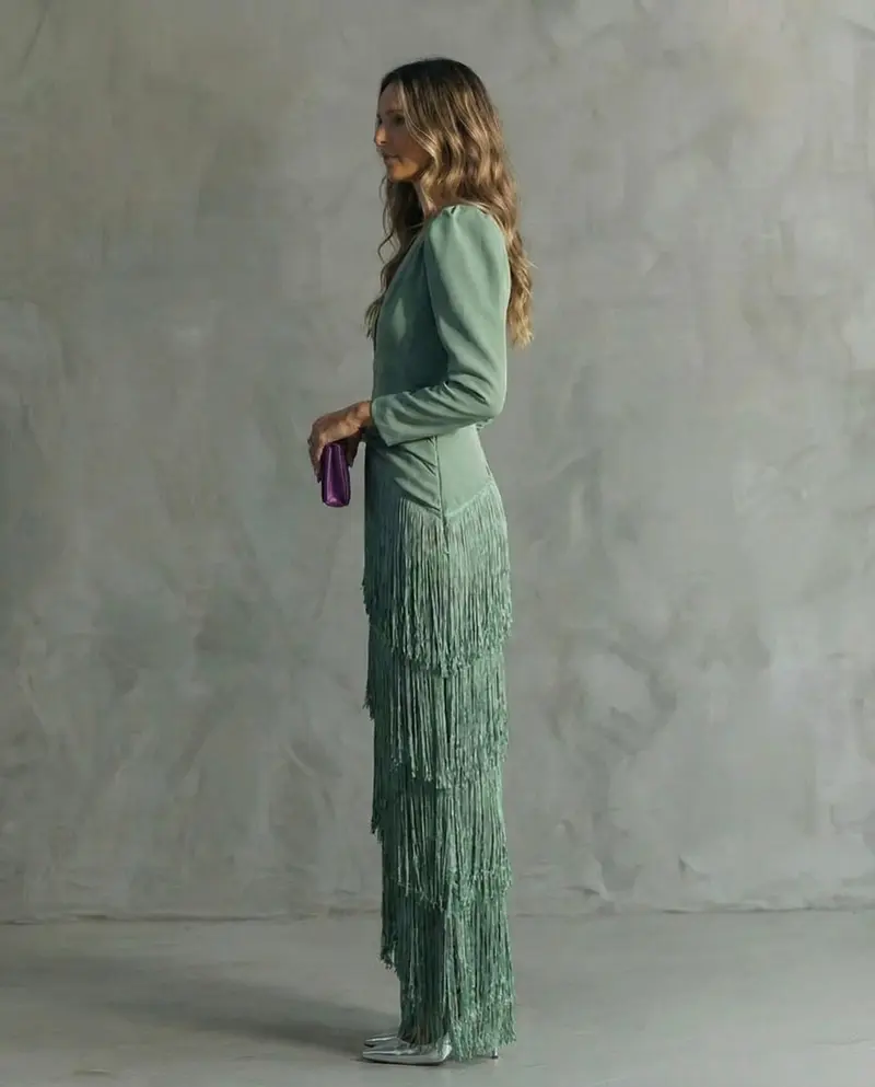Serenva - Elegantes Midikleid mit Fransenärmeln