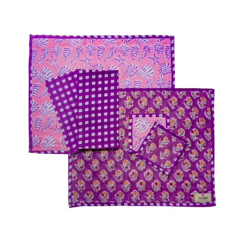 Shell Summer Block Print Reversible Placemat Set of 2