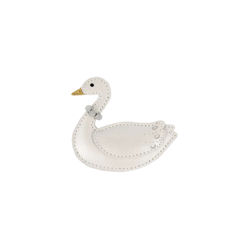 Shimmer Swan Clip | Off White Metallic Leather