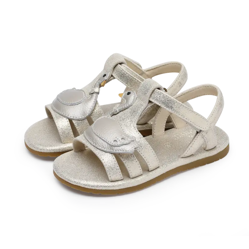 Shimmer Swan Sandals | Silver Metallic Leather