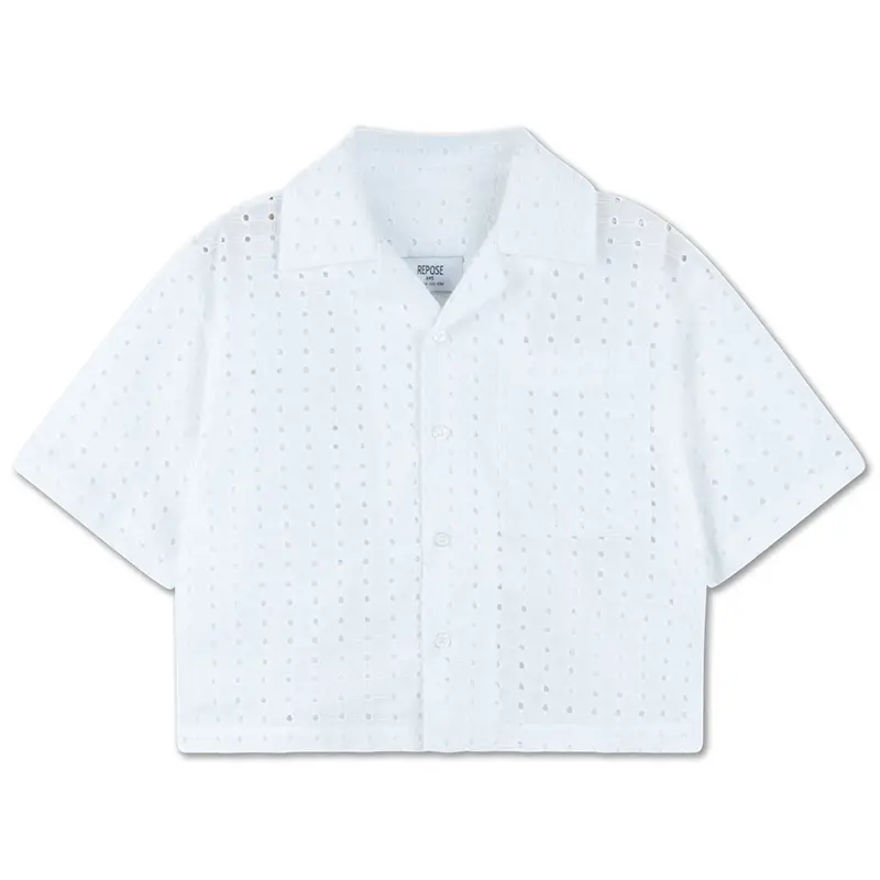 Shirt Cropped Graphic Embroidery Anglaise