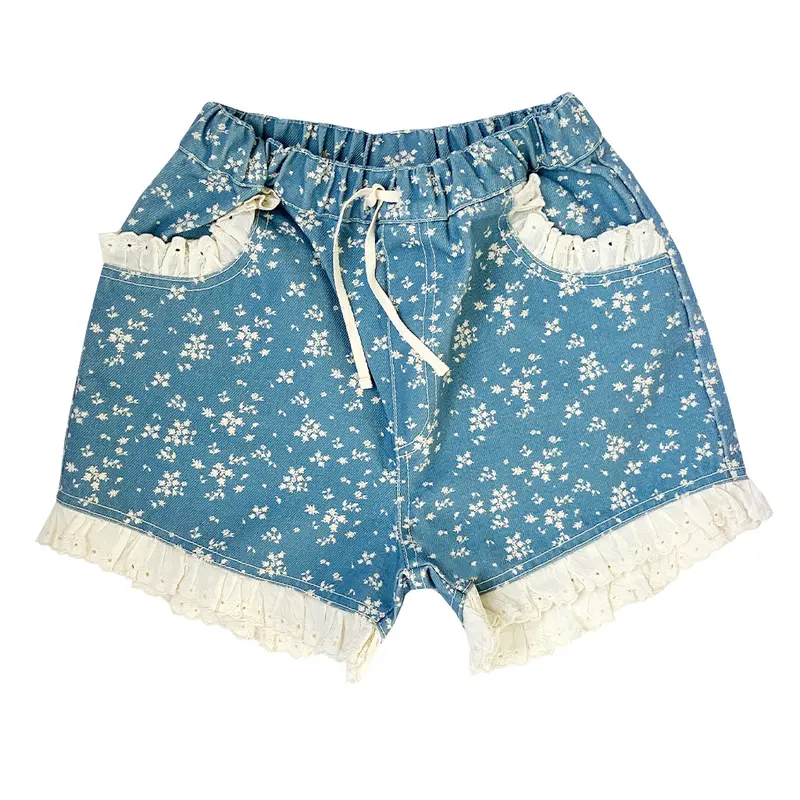Short Elea Floral Blue Denim Woman