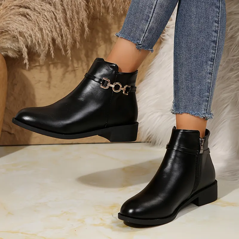 Sigrid | Damen Stiefelette Schwarz Flach