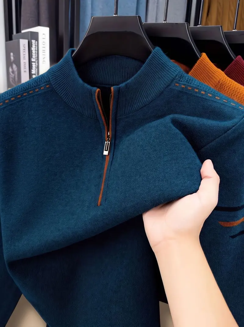 Simon | Herren Half-Zip Stehkragen Pullover mit Reißverschluss