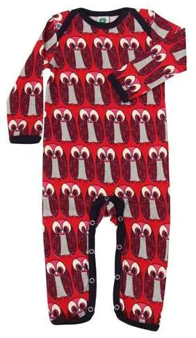 Smafolk - Jumpsuit Red Owls - Rood met Uiltjes