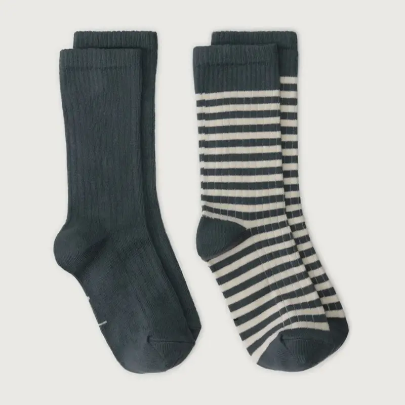 Socks Ribbed Blue Grey Cream 2-PACK