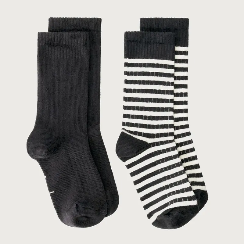 Socks Ribbed Nearly Black Cream 2-PACK