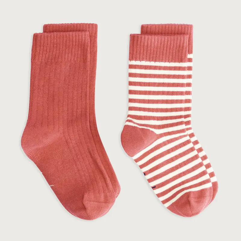 Socks Ribbed Poppy Red Cream 2-PACK