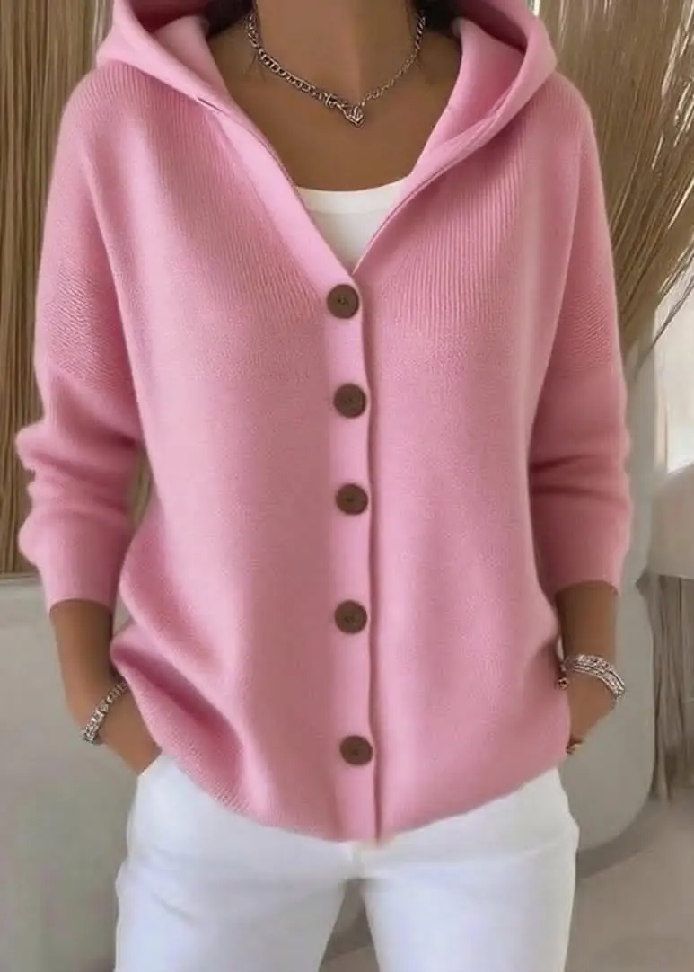 Sofia | Damen Bequem Kapuze Knopfstrickjacke