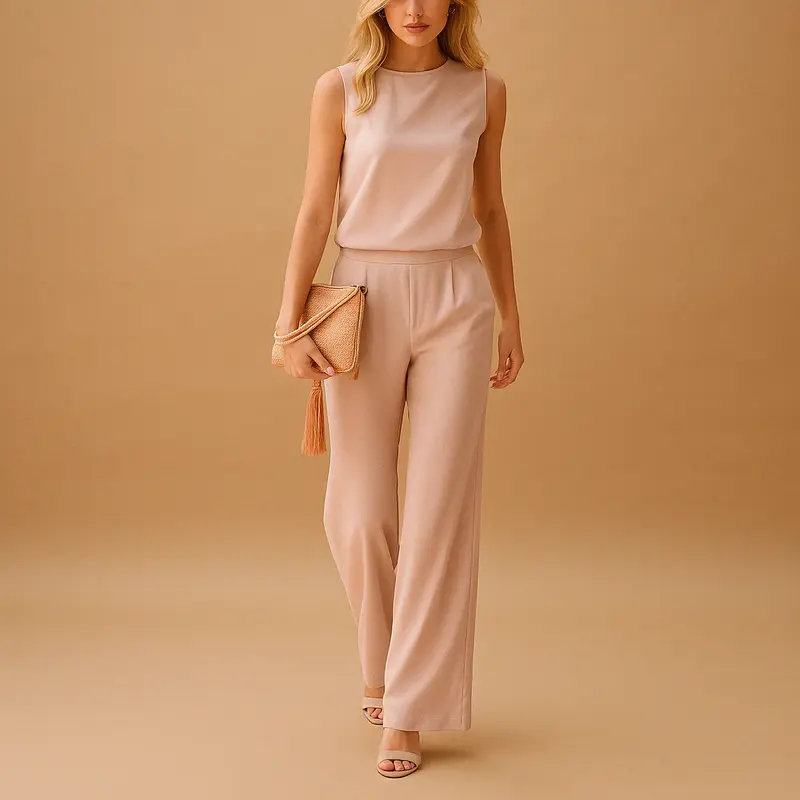 Sofia | Rundhals Weites Bein Jumpsuit