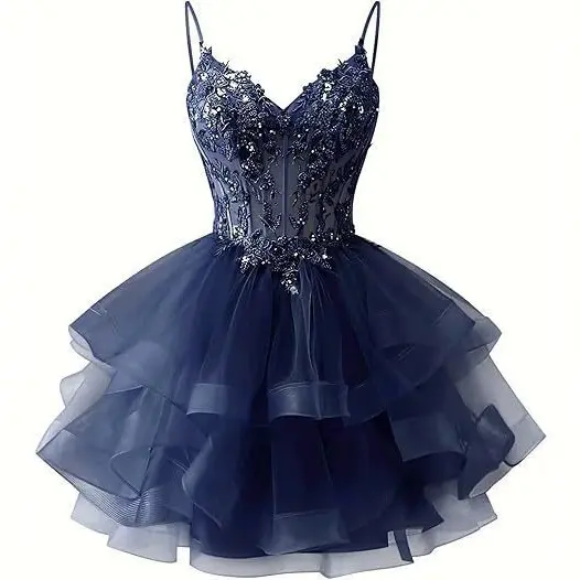 Spaghetti Strap Beaded Sequined Puffy Evening Dress