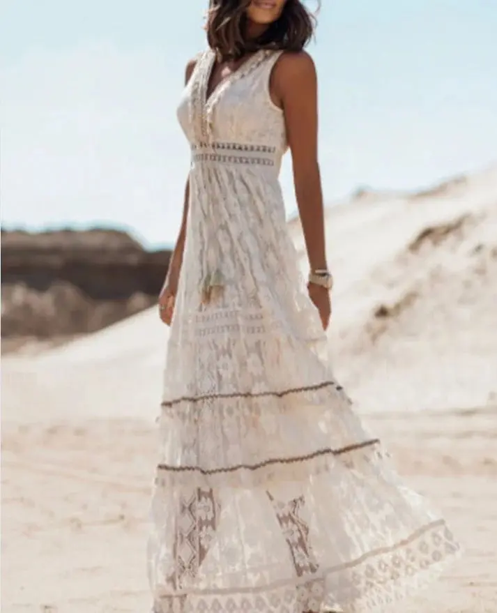 Stefanie | Damen Boho Sommer Maxikleid