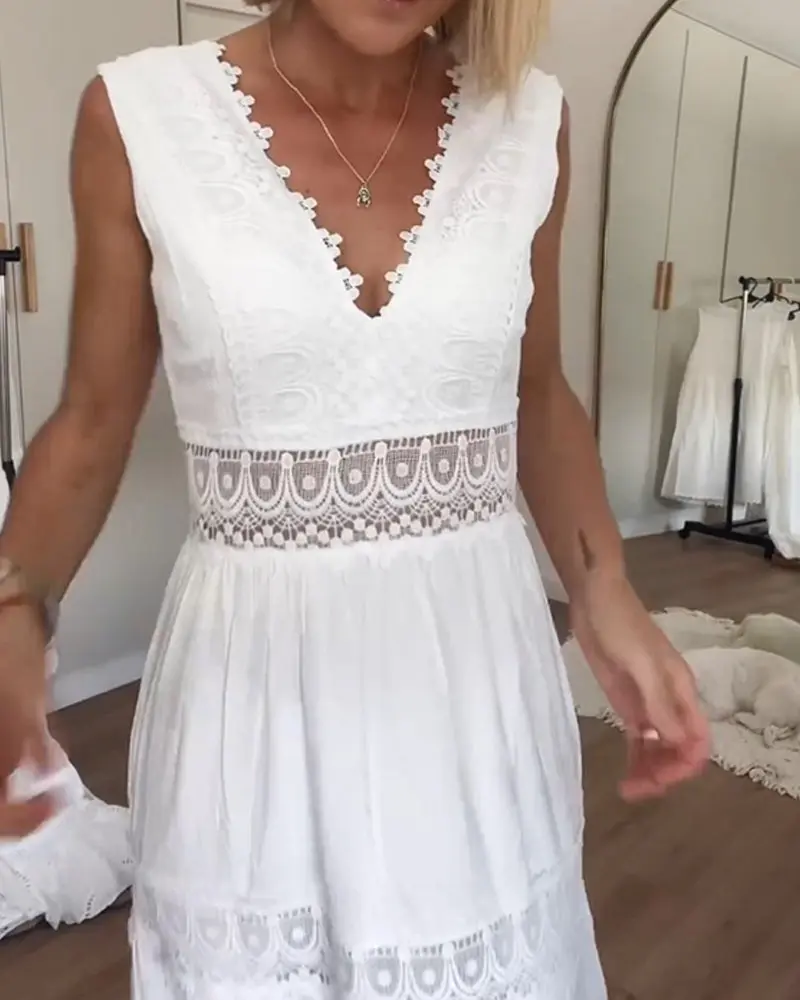 Stella™ - Bequemes V-Ausschnitt Spitzen-Topkleid
