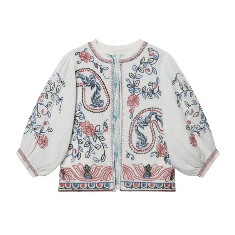 Stijlvolle open jacket met geborduurde kanten details