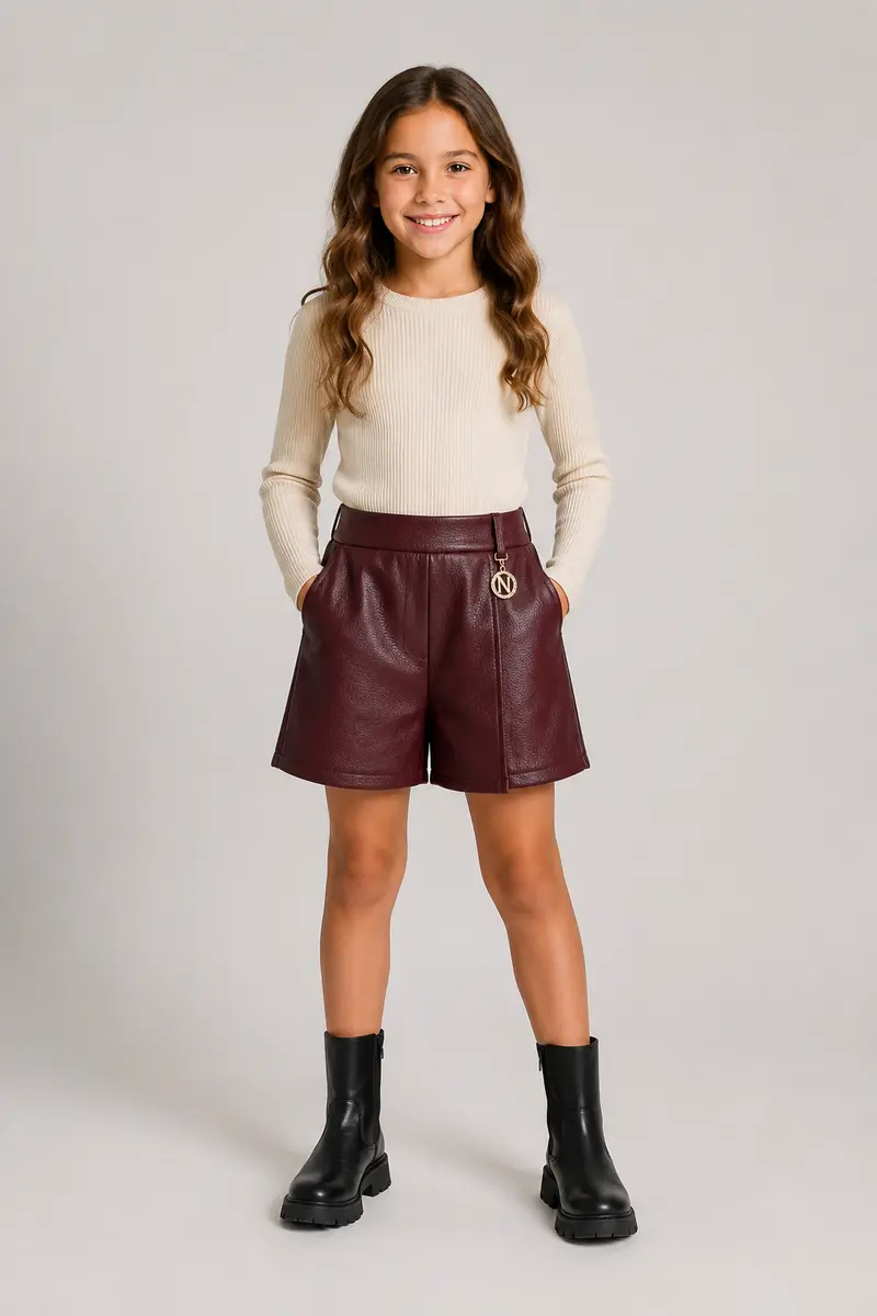 Stoere bordeaux lederlook broekrok