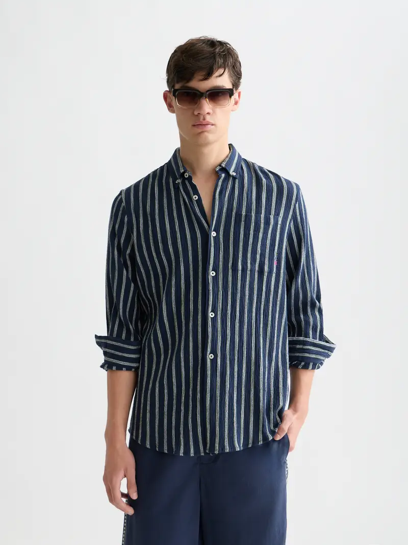 Striped Crinkle Structure Regular-Fit Shirt