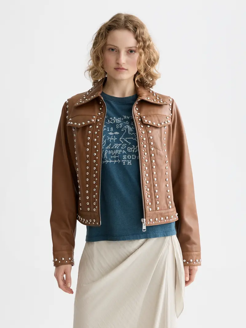 Studded Leather Trucker Jacket