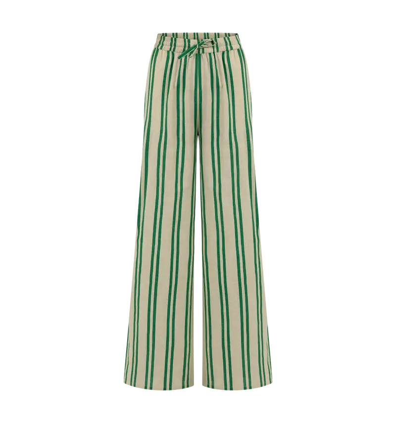 Sunny Stripes Pants | Beige - Emerald Striped