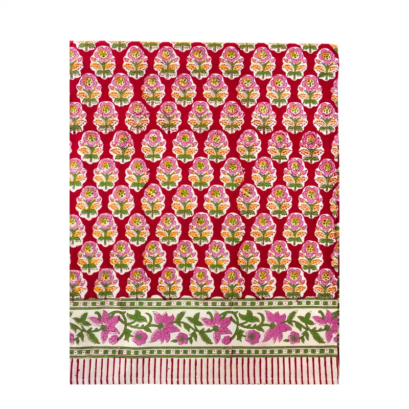 Surkh Booti Tablecloth Hand Block Printed Cotton, Jaipur