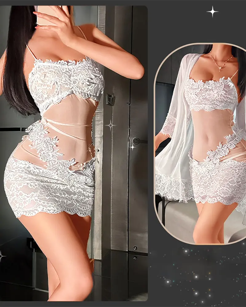 Susanne | Verführerisches Spitzen-Nachtwäsche-Set mit Mesh
