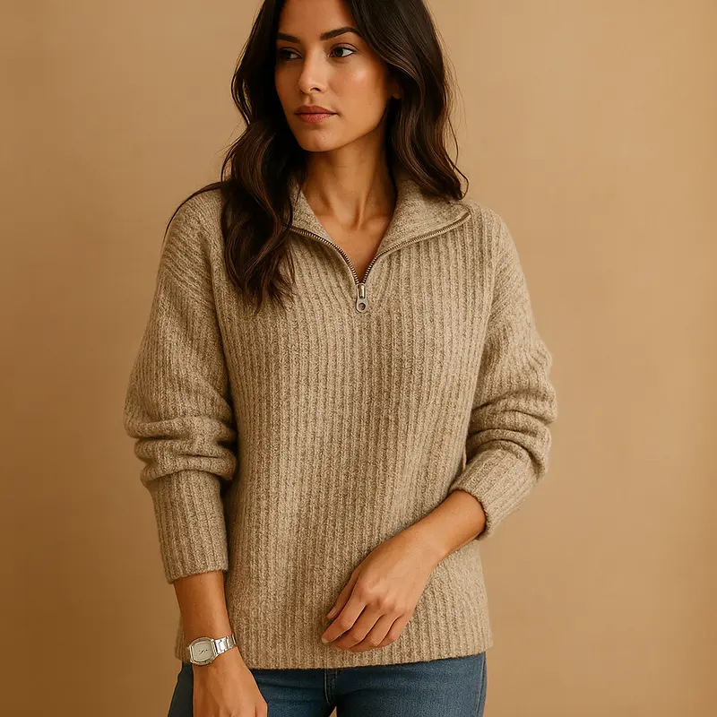 Svanhilde | Damen Halbzip-Strickpullover