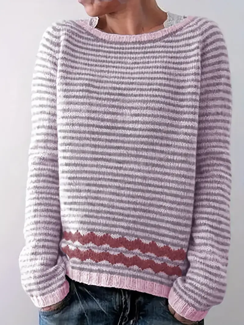 Svanhildr | Damen Strickpullover Streifen Rundhals