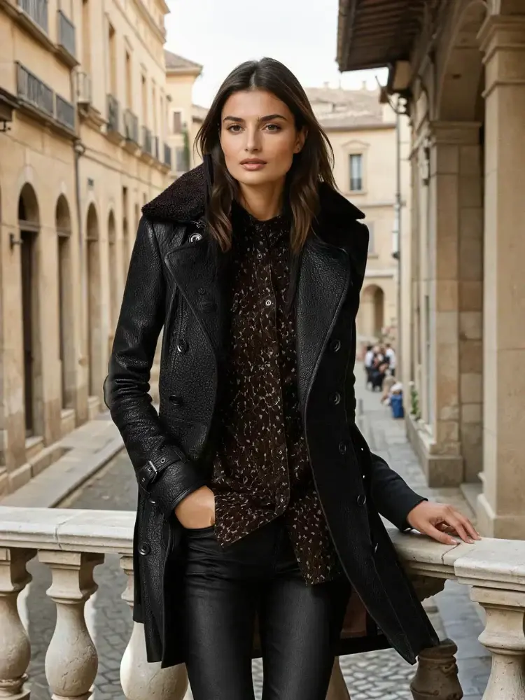 Sybilla | Stilvoller Leder-Trenchcoat mit Gürtel