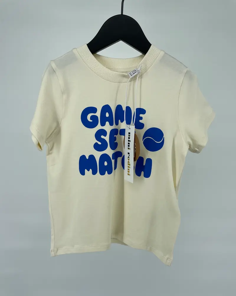 T-shirt Beige Blauw Game Set Match Maat 92 / 98