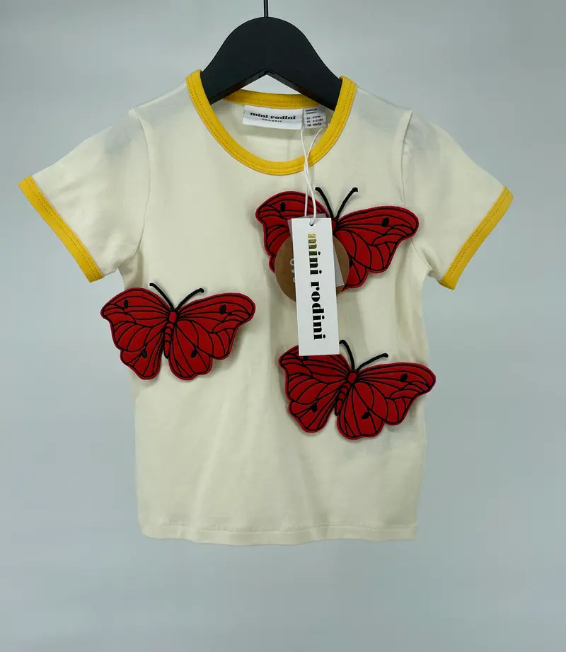 T-shirt Beige Rood Vlinders
