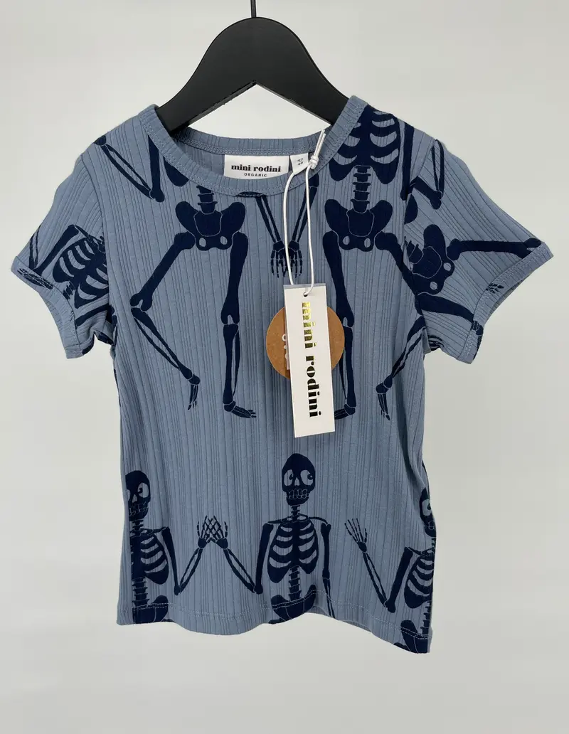 T-shirt Blauw Skelet Maat 92 / 98