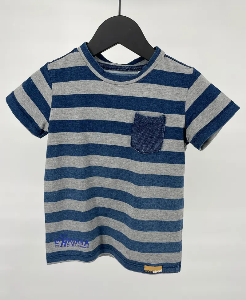 T-shirt Donkerblauw Grijs Gestreept Maat 104