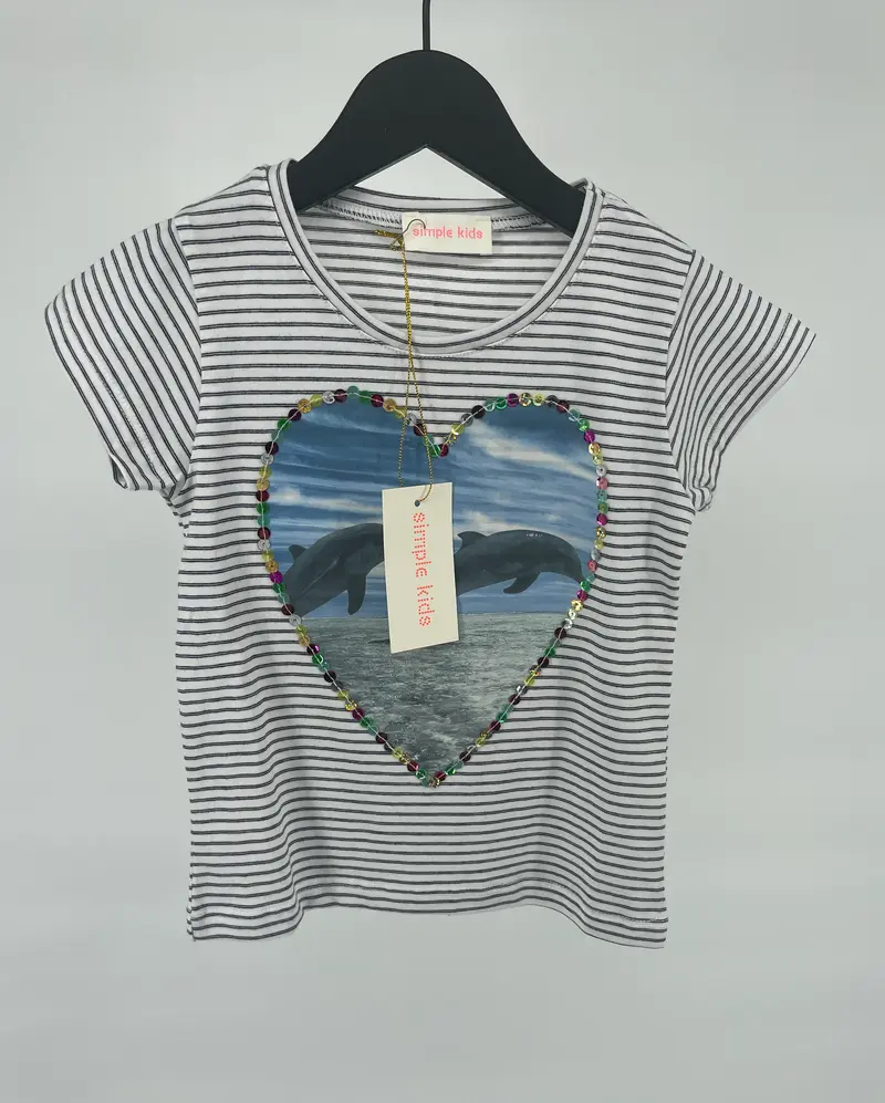 T-shirt Wit Gestreept Dolfijnen Maat 98 / 104