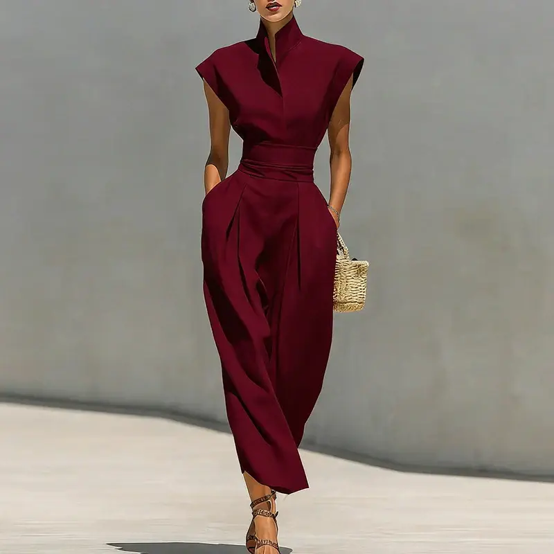 Tabitha | Damen Ärmelloses Midikleid mit Stehkragen