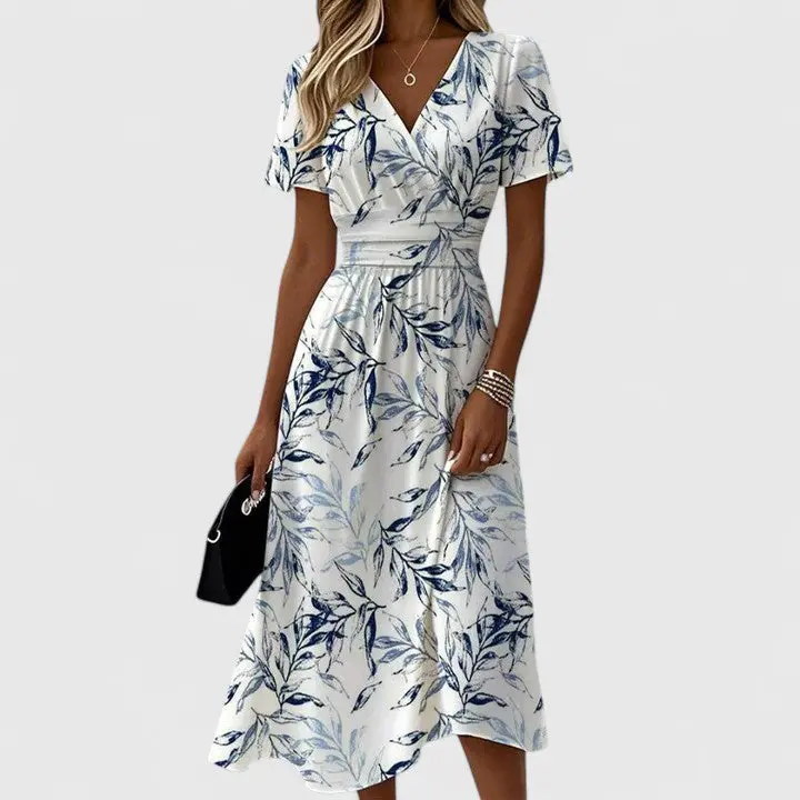Tabitha | V-Ausschnitt Kurzarm Midikleid