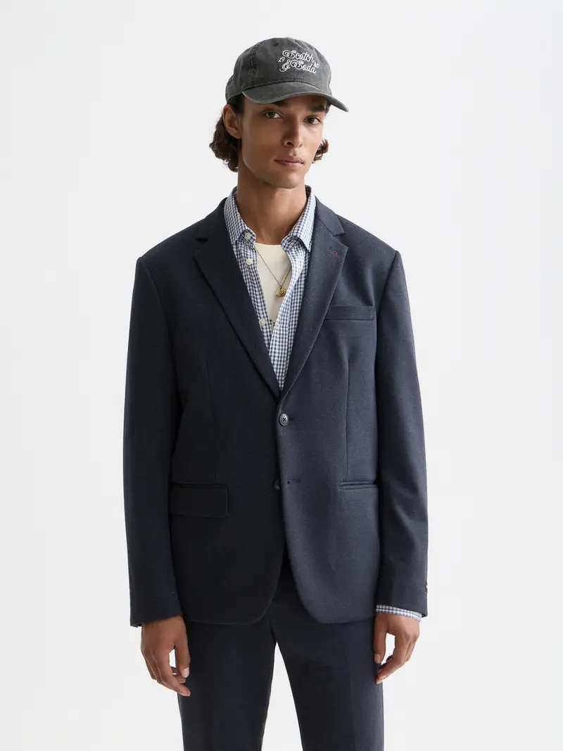 Tailored Notch Lapel Yarn Dyed Jersey Regular-Fit Blazer