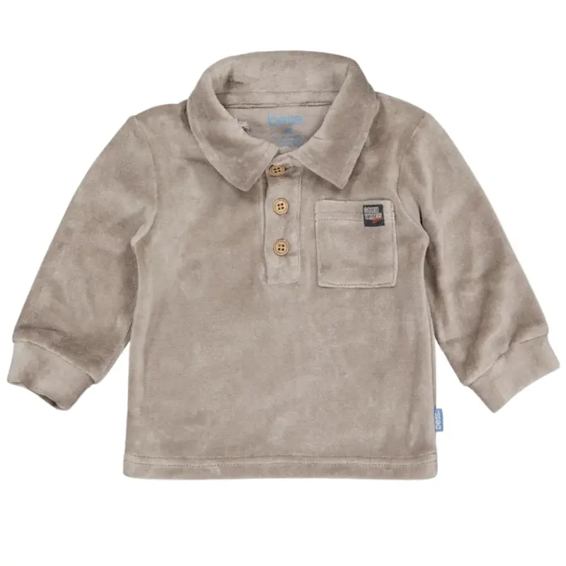 Taupe effen polo longsleeve Angelo