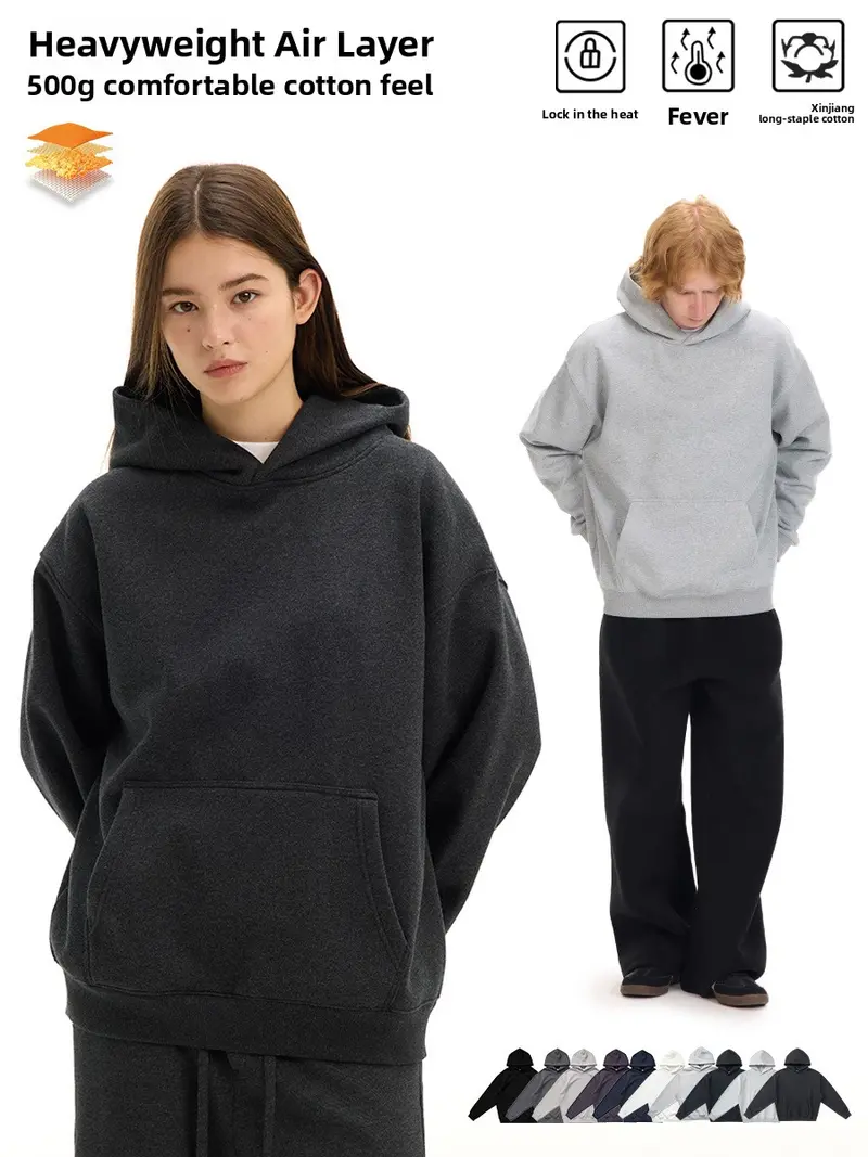 Thick-fabric hooded sweatshirt