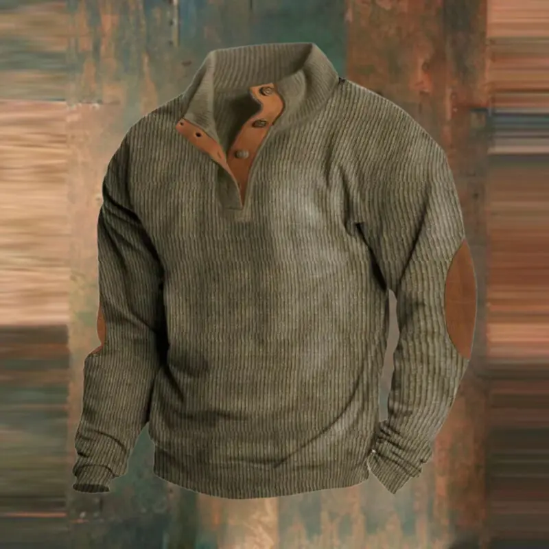 Thomas | Herren Gerippter Pullover mit Knopfkragen