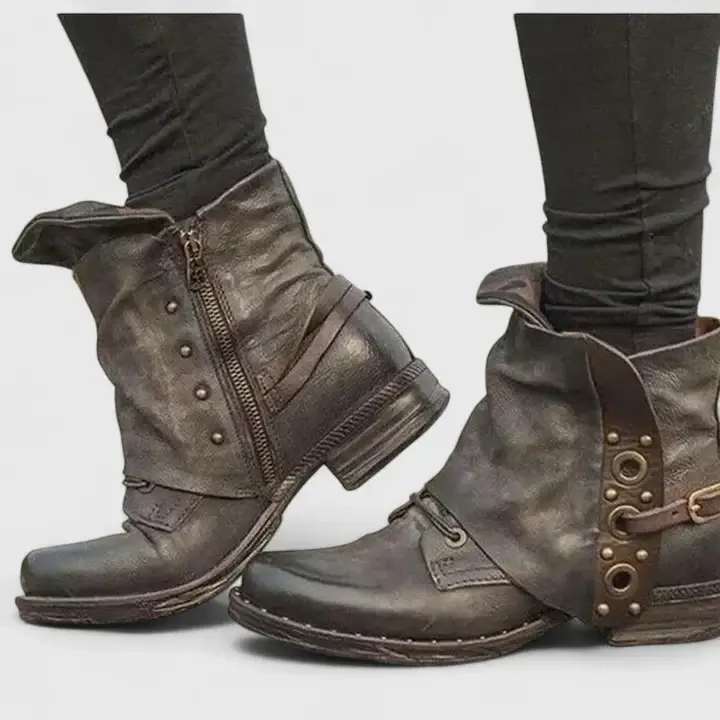 Thordike | Damen Vintage Stiefeletten mit Nietendetails
